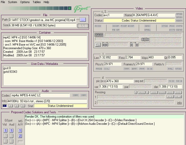 gspot report of the mp4 file