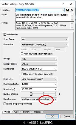 AVCHD rendering @60p w/ Intel Quick Sync Video problem - Vegas Pro 13 -  VideoHelp Forum