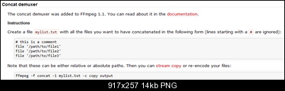 Click image for larger version

Name:	ffmpeg_concat_demuxer_.png
Views:	8020
Size:	14.2 KB
ID:	35474