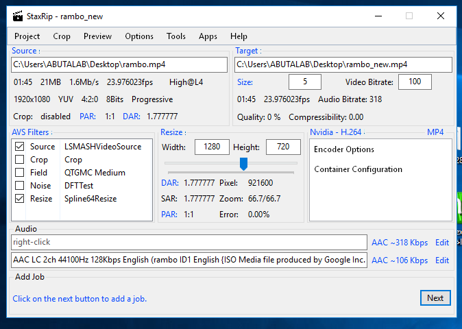 encoding by staxrip H264 without GPU - VideoHelp Forum