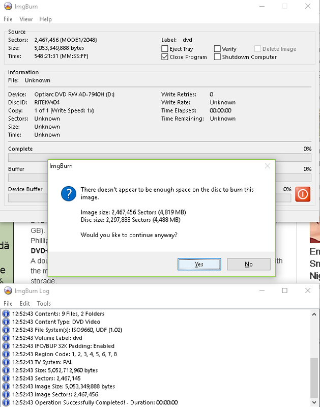 DVD Flick + Imgburn Error - there doesn't appear to be enough space on ...  - VideoHelp Forum