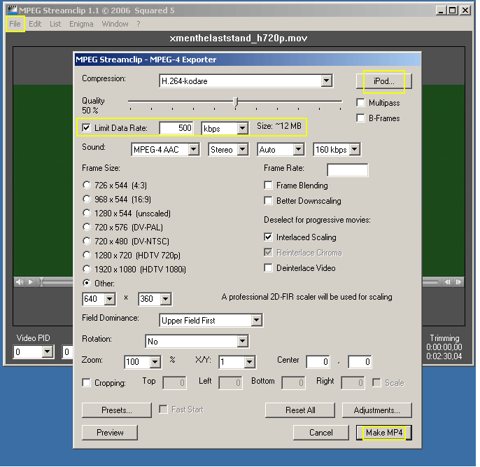 How to convert video to iPod MP4 using MPEG StreamClip (free) - VideoHelp  Forum